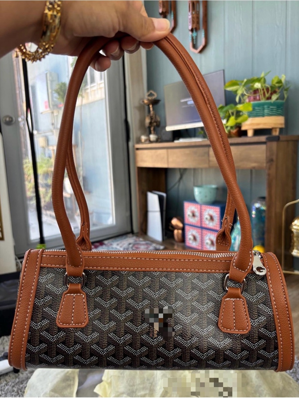 Tan Trim Cylinder Mini Shoulder Bag